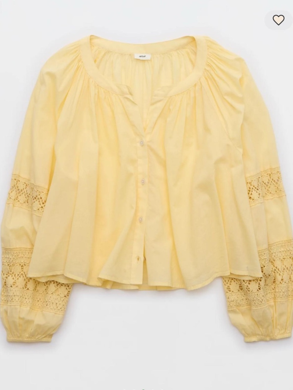 Aerie  Pale Yellow Crochet-Sleeve Peasant Blouse - Picture 3 of 5